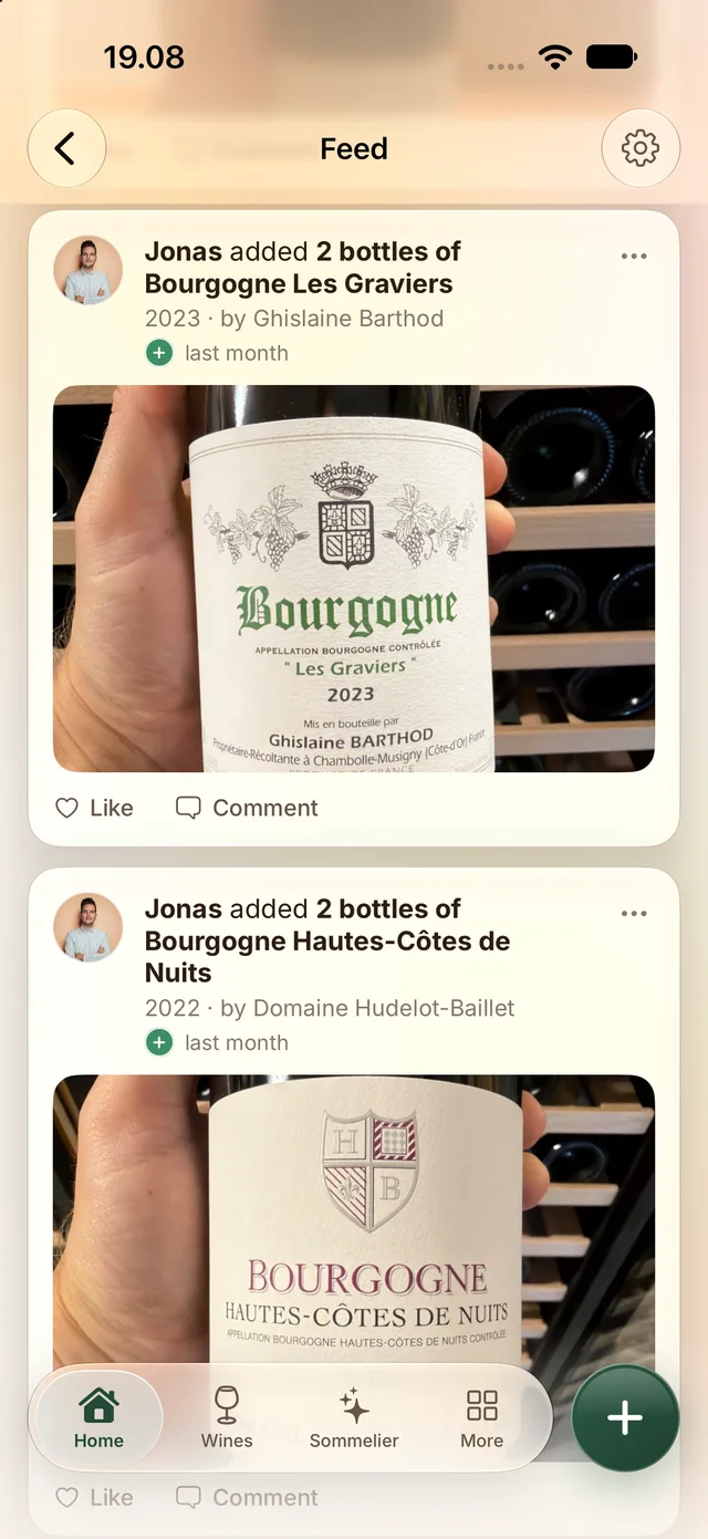 The social feed with friends adding bottles