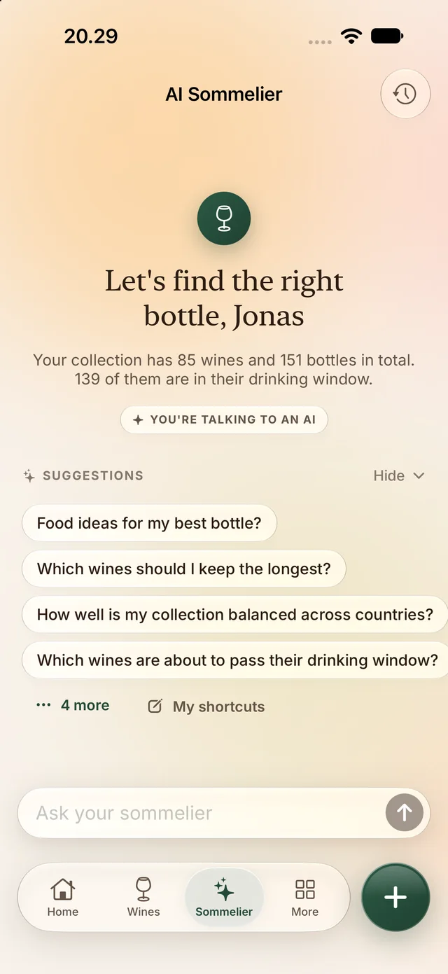 The sommelier with suggested questions about your cellar
